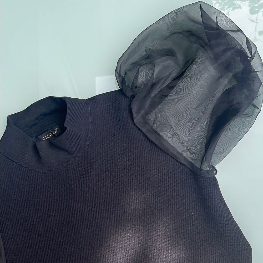 House of Harlow 1960 Black Sheer Puff Sleeve Blouse NWT Small HH10073